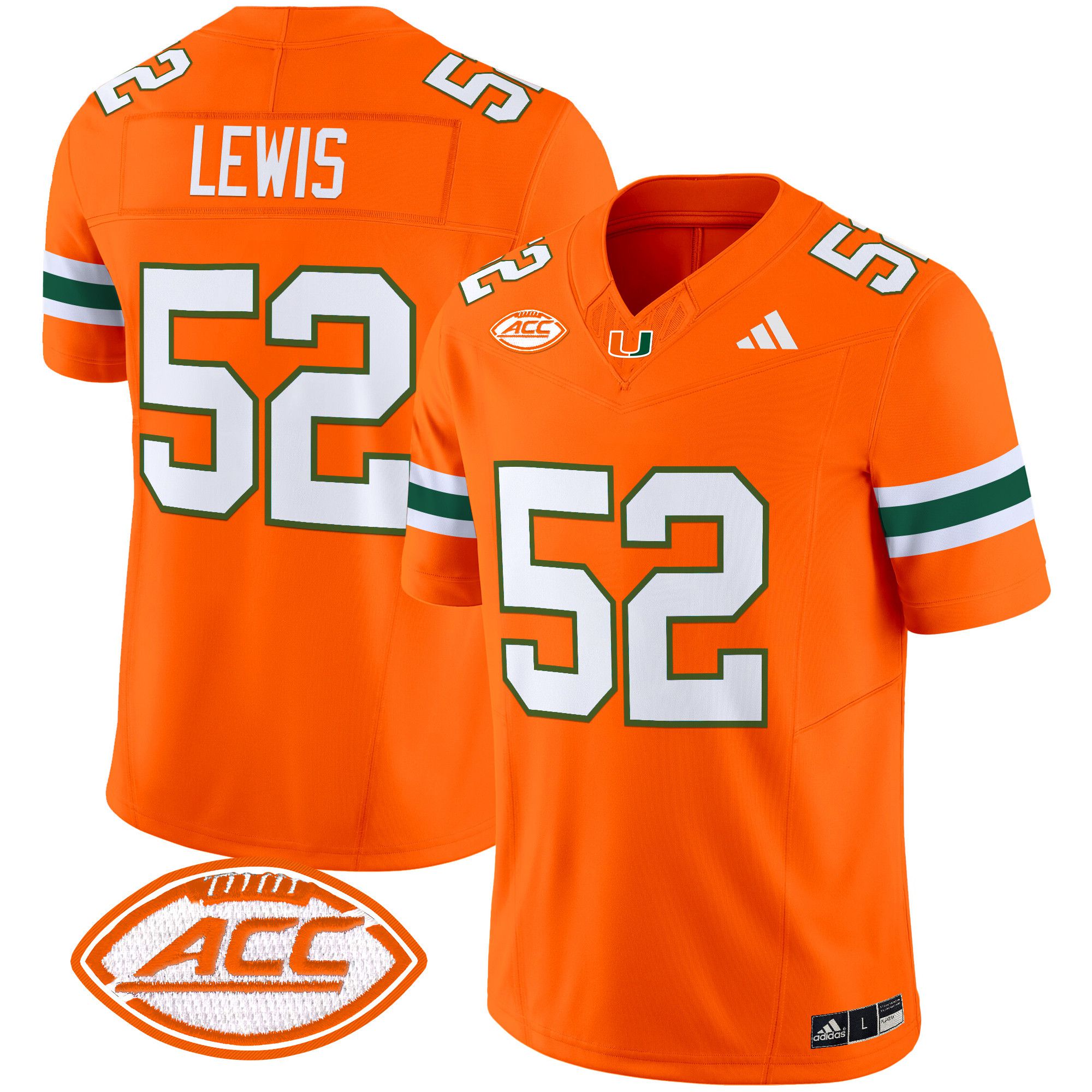 Men Miami Hurricanes #52 Lewis Orange 2024 Vapor Limited NCAA Jersey style 1